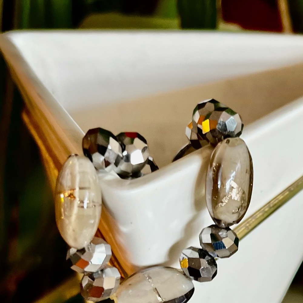 Elegant Silver and Gray Beaded Bracelet ( Elastic Banding)